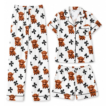 🐮 Women's Highland Cow Print 3-Piece Pajama Set | Cozy Comfort & Easy Lounging ✨