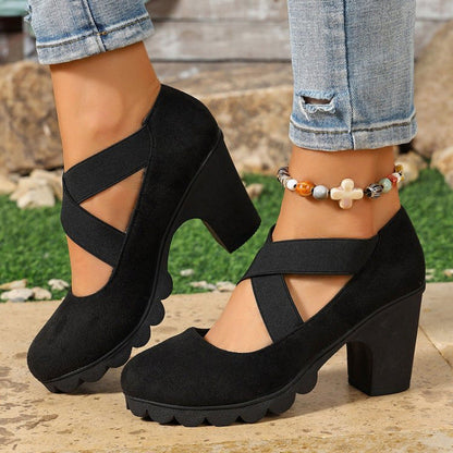 👠Womens Round Toe Crisscross Strap Mary Jane Shoes