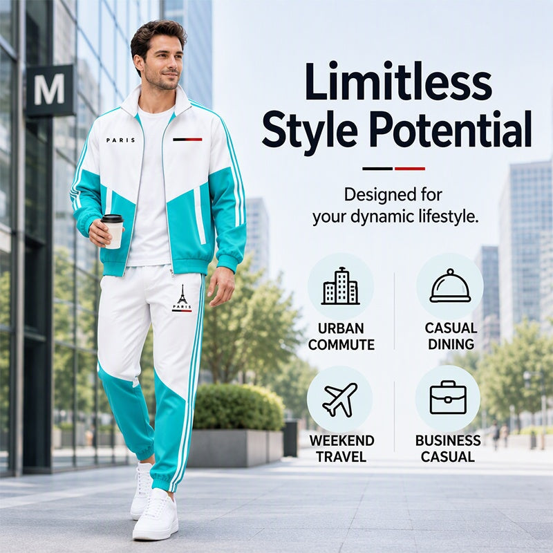 🔥Men's Colorblock Zip-Up Jacket & Drawstring Pants Set