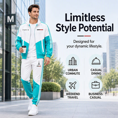 🔥Men's Colorblock Zip-Up Jacket & Drawstring Pants Set