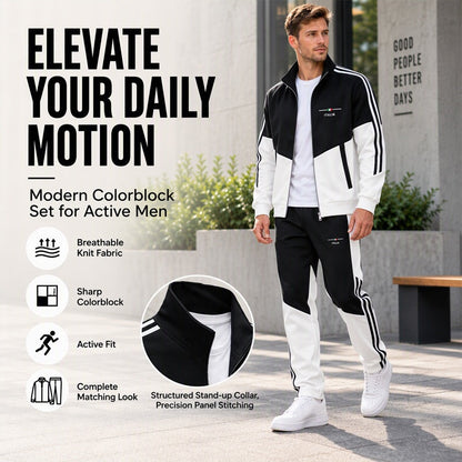 🔥Men's Colorblock Zip-Up Jacket & Drawstring Pants Set
