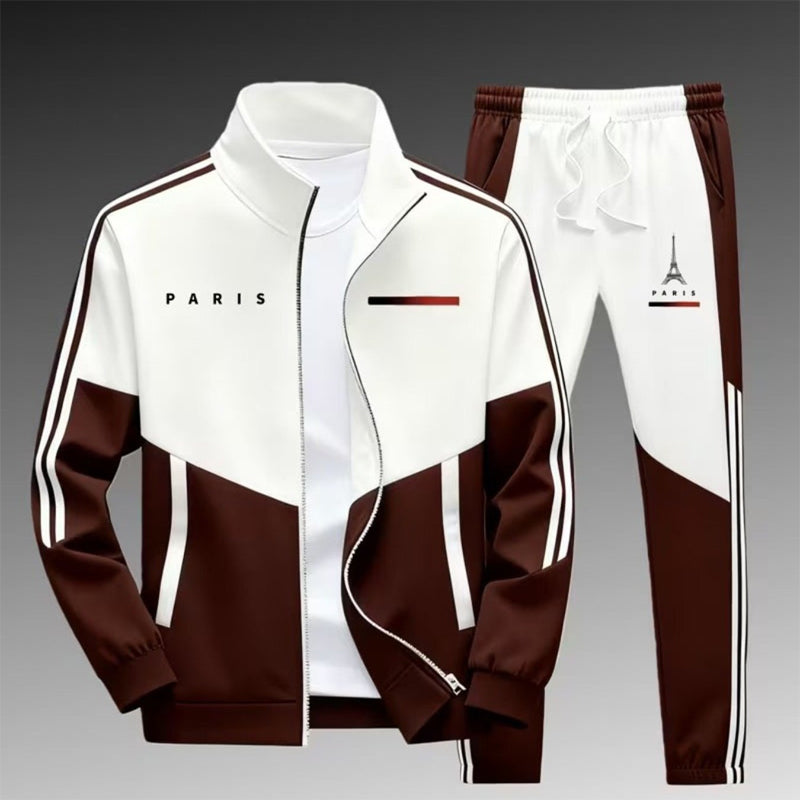🔥Men's Colorblock Zip-Up Jacket & Drawstring Pants Set