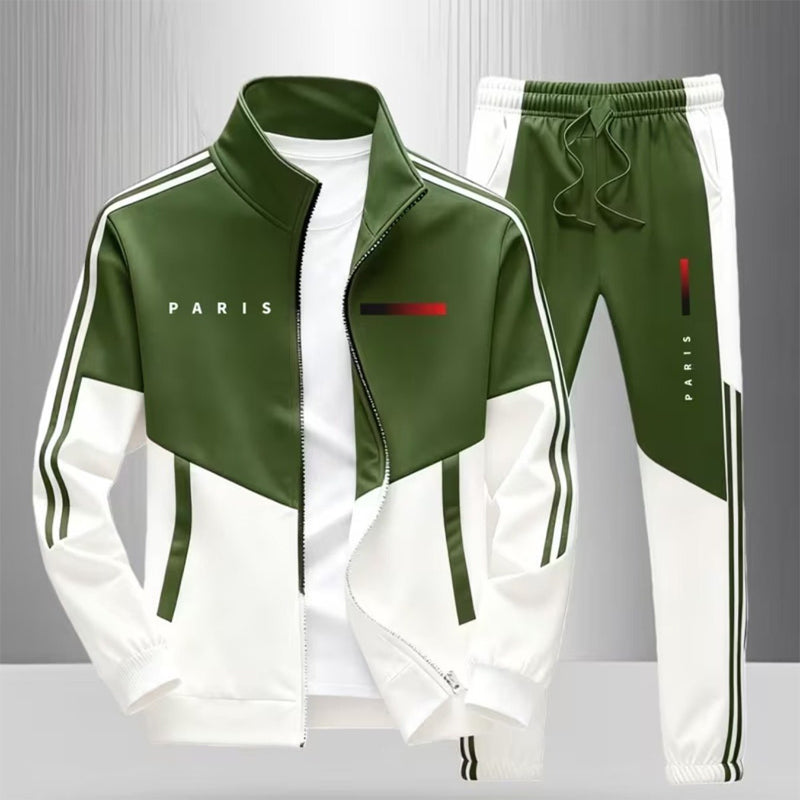 🔥Men's Colorblock Zip-Up Jacket & Drawstring Pants Set