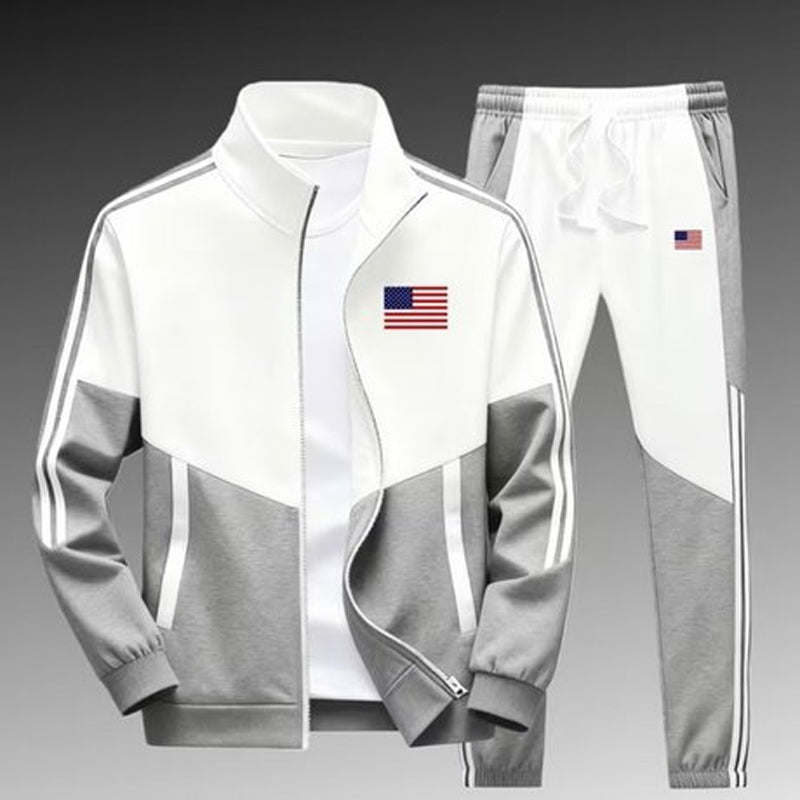🔥Men's Colorblock Zip-Up Jacket & Drawstring Pants Set