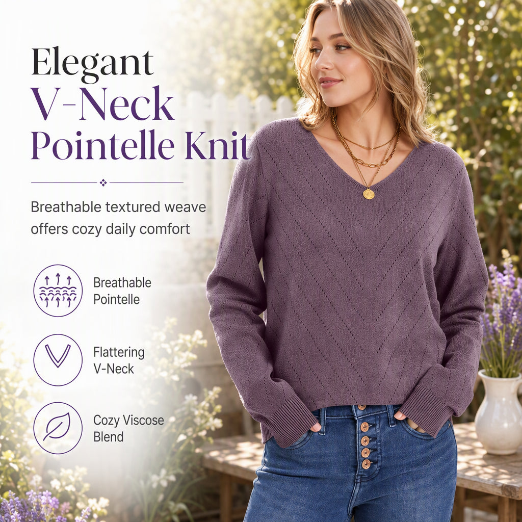 💖Women's V Neck Long Sleeve Pullover Top