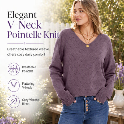 💖Women's V Neck Long Sleeve Pullover Top