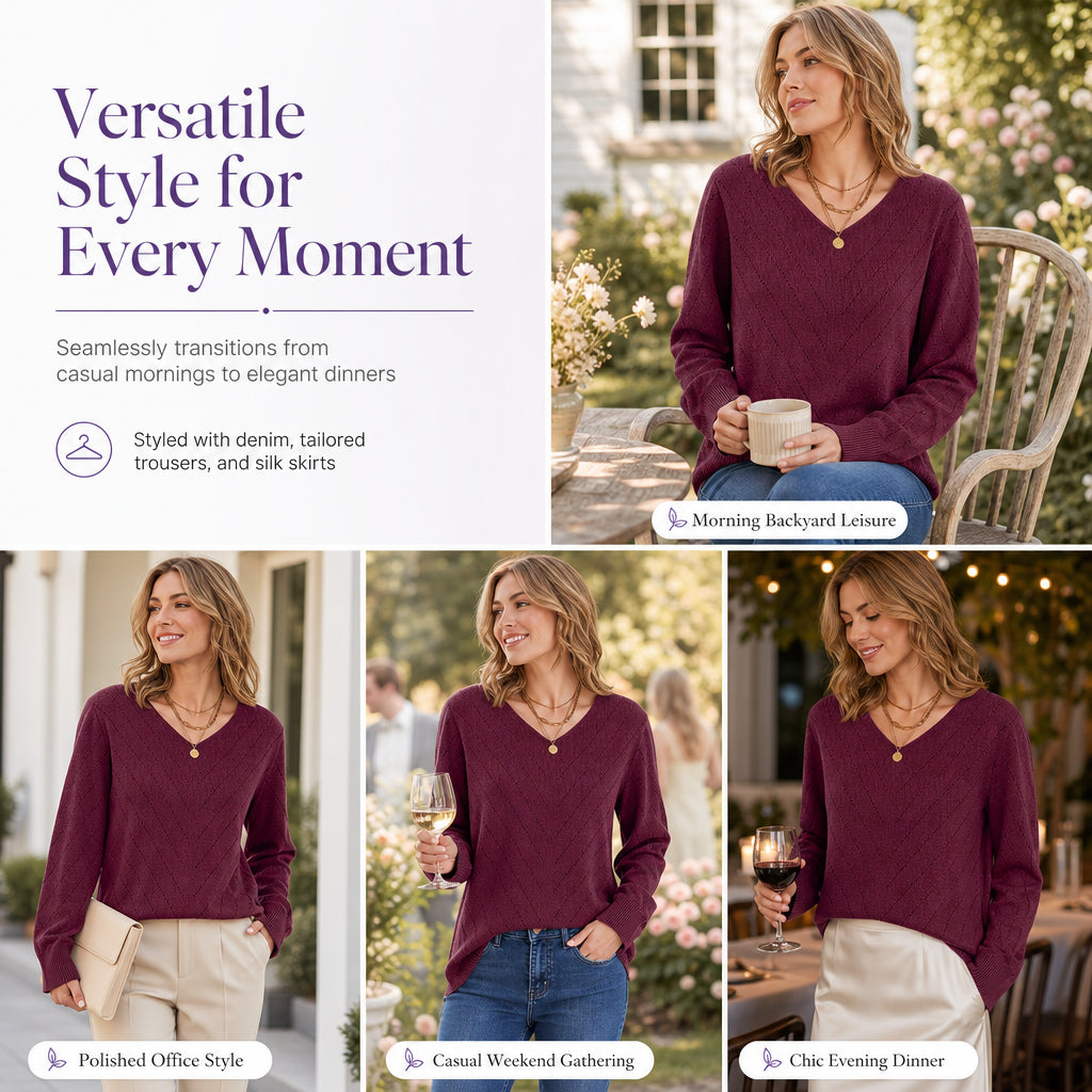 💖Women's V Neck Long Sleeve Pullover Top