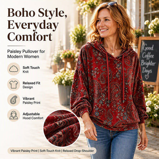 ☁️Comfortable & Casual, Everyday Versatile – Women's Paisley Print Hoodie ✨