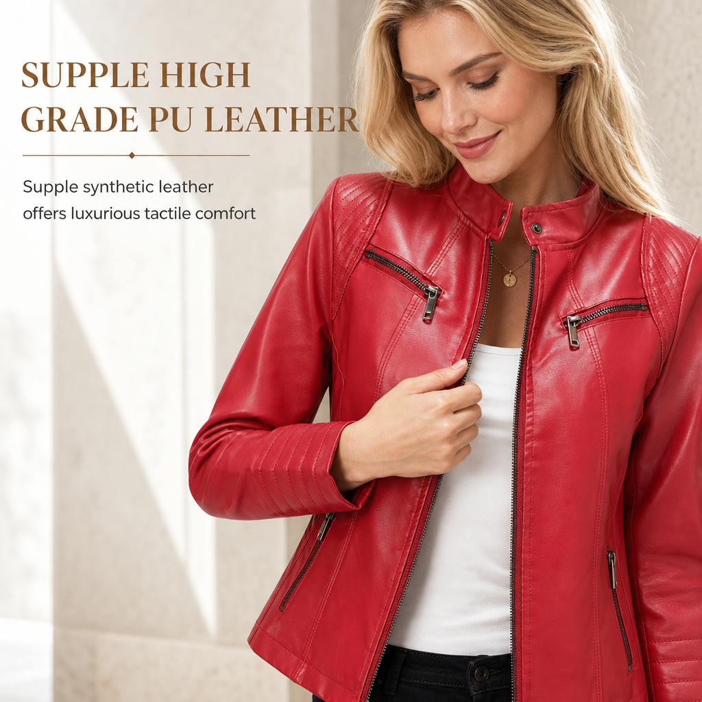 ✨Women's Faux Leather Biker Lightweight Short Motorcycle Coat for Spring and Autumn