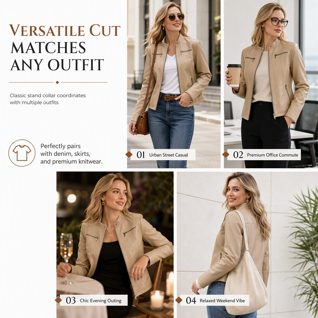 ✨Women's Faux Leather Biker Lightweight Short Motorcycle Coat for Spring and Autumn