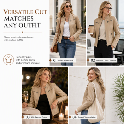 ✨Women's Faux Leather Biker Lightweight Short Motorcycle Coat for Spring and Autumn