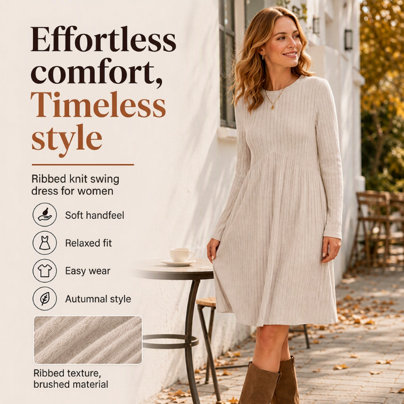 💎🧶 New Arrival! Women's Long Sleeve Autumn Dress with Square Neckline – Elegant and comfortable✨