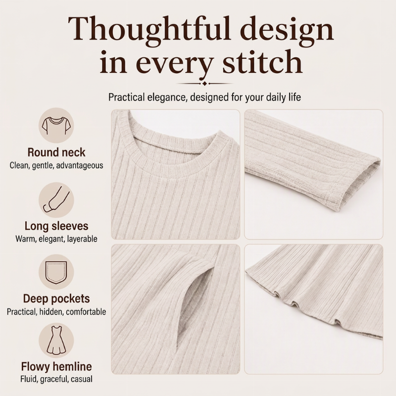 💎🧶 New Arrival! Women's Long Sleeve Autumn Dress with Square Neckline – Elegant and comfortable✨