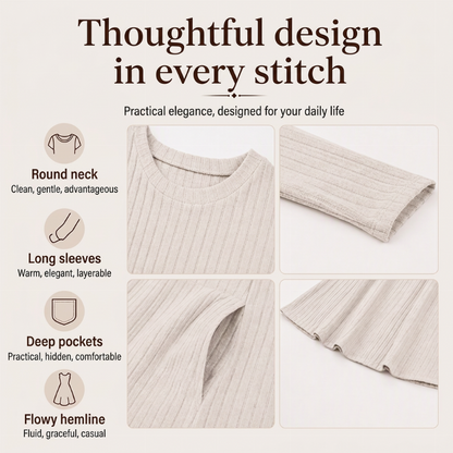 💎🧶 New Arrival! Women's Long Sleeve Autumn Dress with Square Neckline – Elegant and comfortable✨