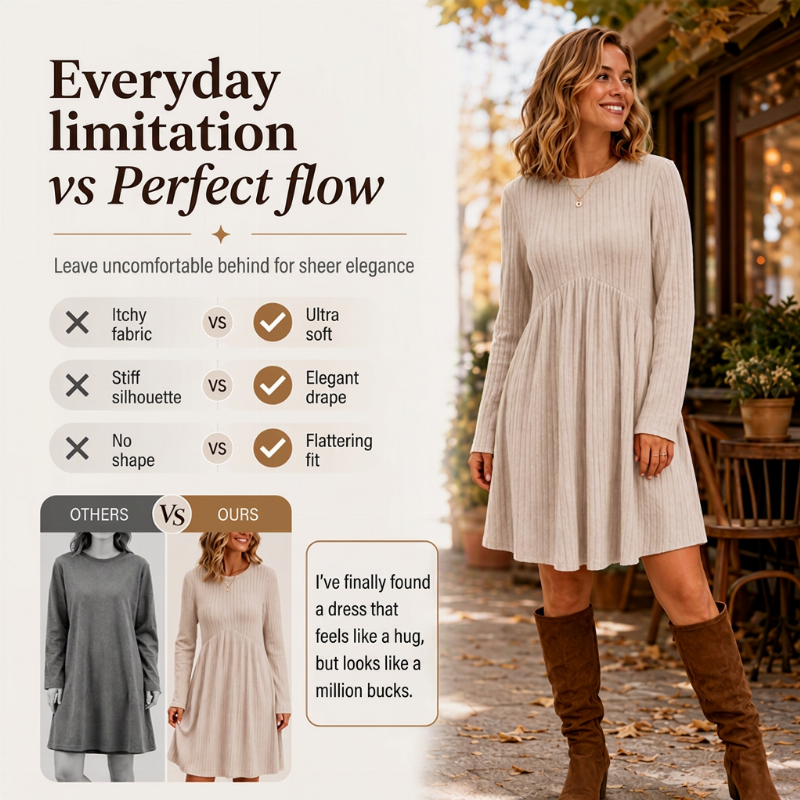 💎🧶 New Arrival! Women's Long Sleeve Autumn Dress with Square Neckline – Elegant and comfortable✨