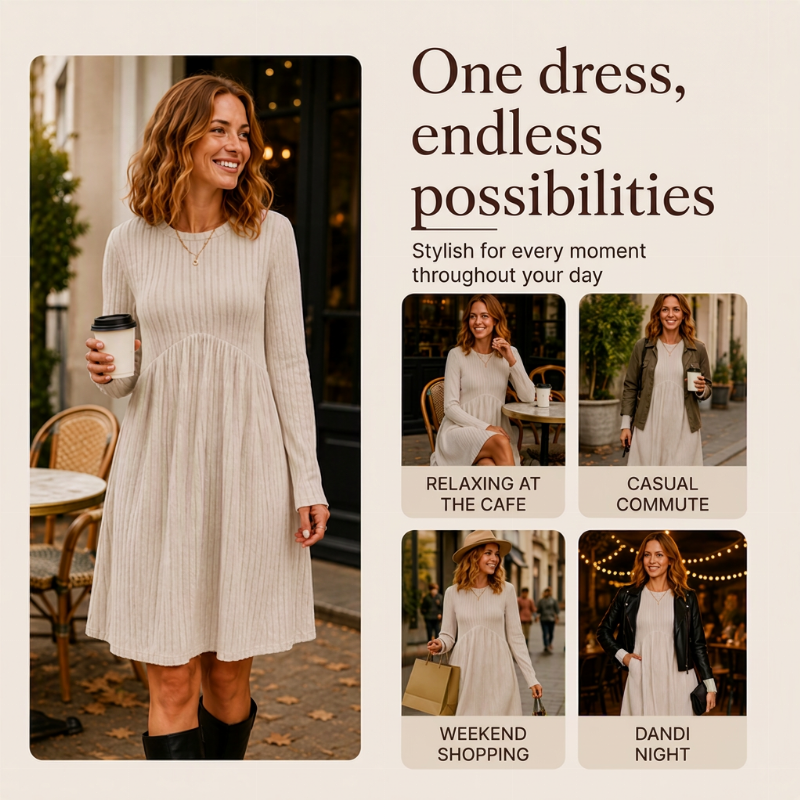 💎🧶 New Arrival! Women's Long Sleeve Autumn Dress with Square Neckline – Elegant and comfortable✨
