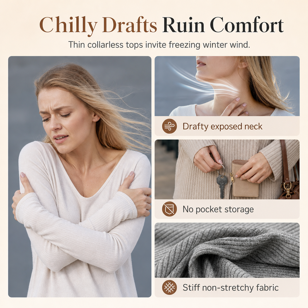 🍂Women’s Loose-Fit Mock Neck Long-Sleeve T-Shirt