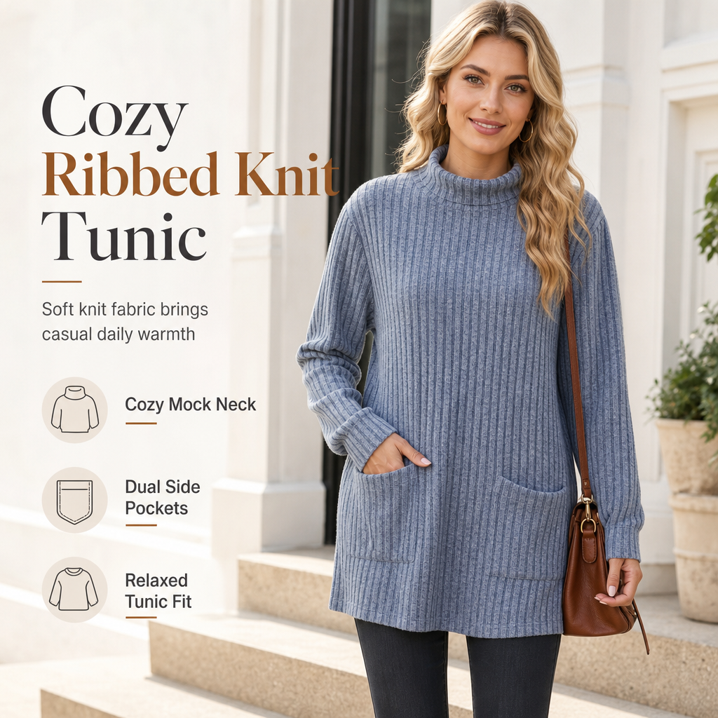 🍂Women’s Loose-Fit Mock Neck Long-Sleeve T-Shirt