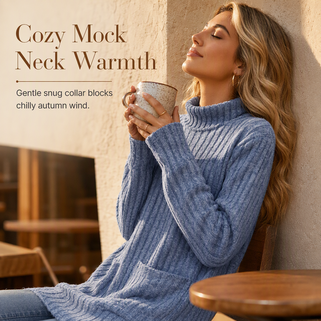 🍂Women’s Loose-Fit Mock Neck Long-Sleeve T-Shirt