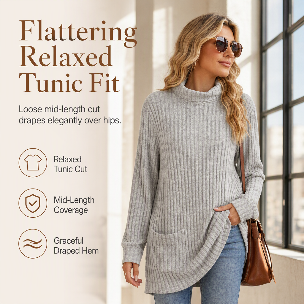 🍂Women’s Loose-Fit Mock Neck Long-Sleeve T-Shirt