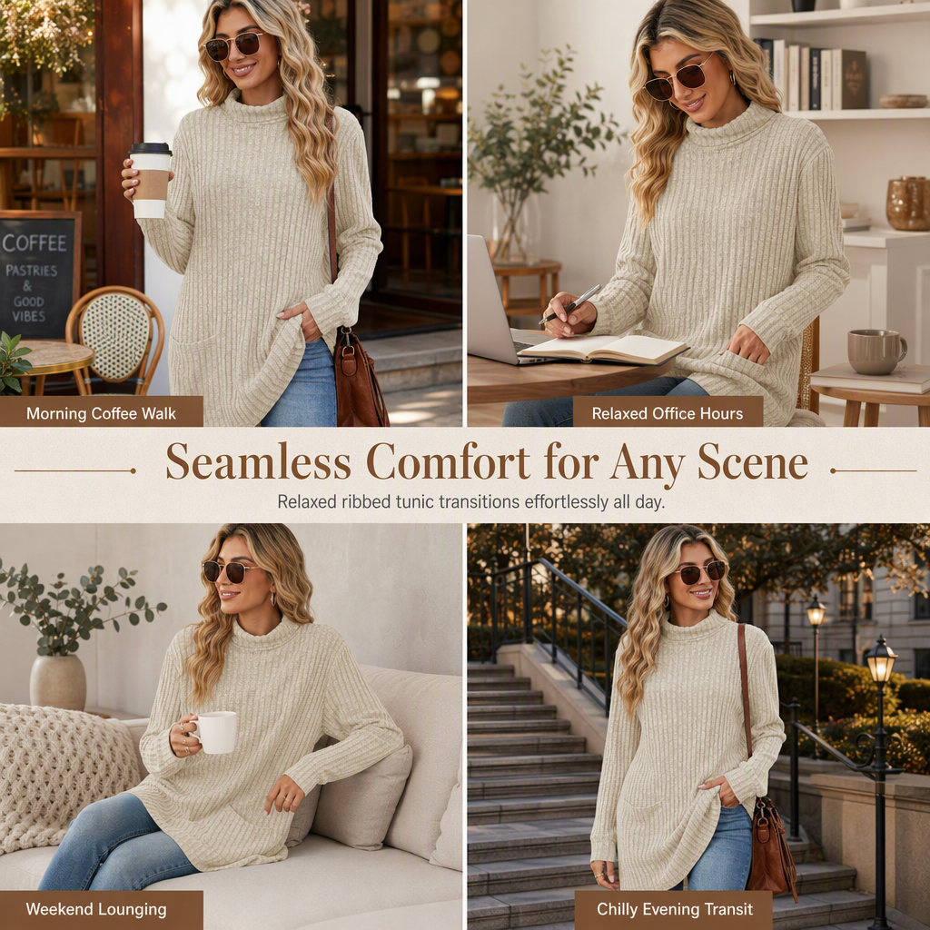 🍂Women’s Loose-Fit Mock Neck Long-Sleeve T-Shirt