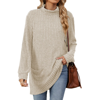 🍂Women’s Loose-Fit Mock Neck Long-Sleeve T-Shirt