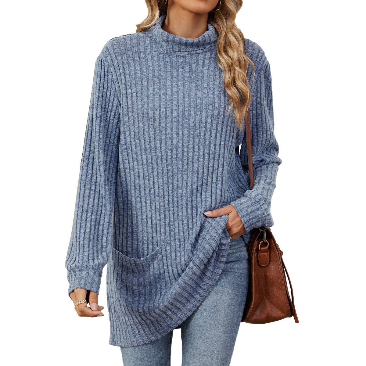 🍂Women’s Loose-Fit Mock Neck Long-Sleeve T-Shirt