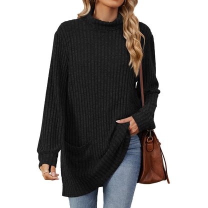 🍂Women’s Loose-Fit Mock Neck Long-Sleeve T-Shirt