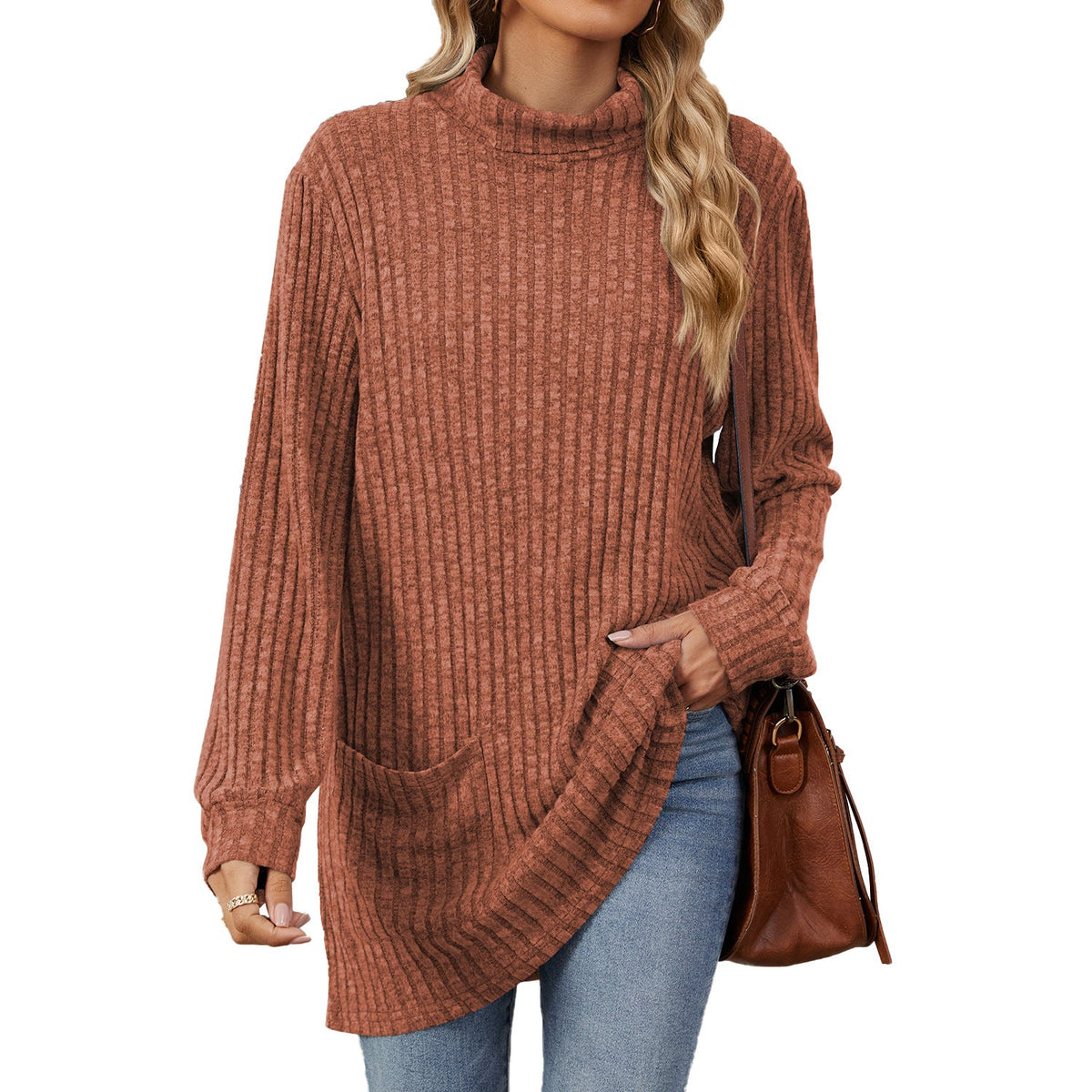 🍂Women’s Loose-Fit Mock Neck Long-Sleeve T-Shirt