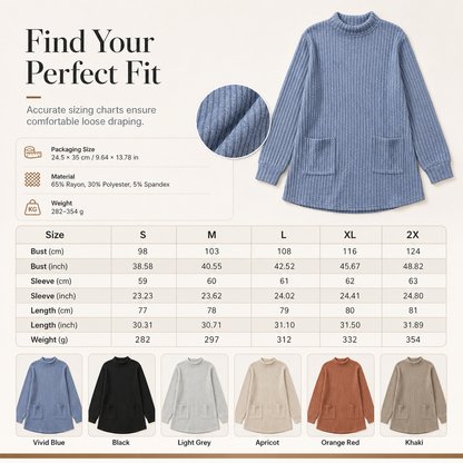 🍂Women’s Loose-Fit Mock Neck Long-Sleeve T-Shirt