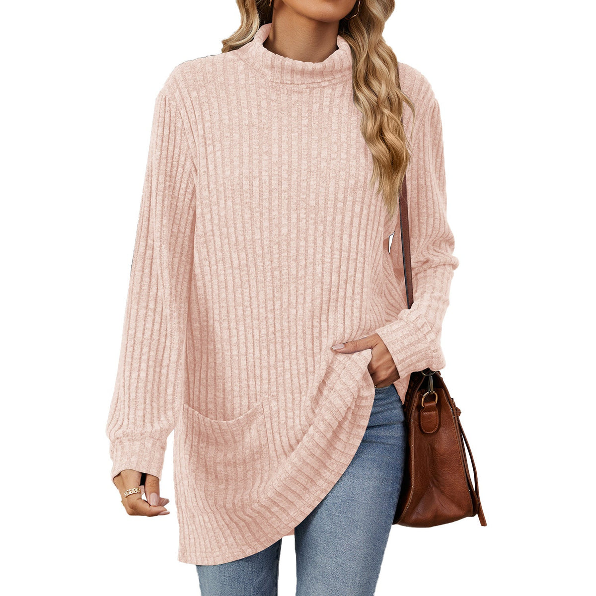 🍂Women’s Loose-Fit Mock Neck Long-Sleeve T-Shirt