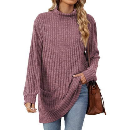 🍂Women’s Loose-Fit Mock Neck Long-Sleeve T-Shirt