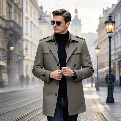 🧥Men's Mid-Length Trench Coat with Detachable Liner