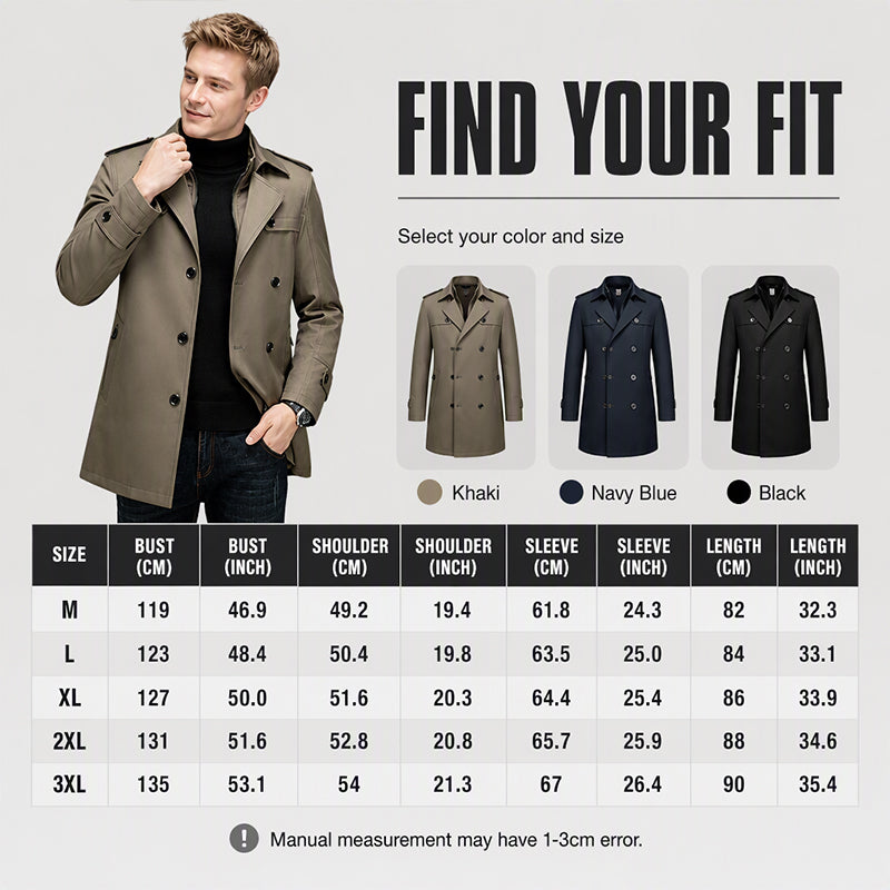 🧥Men's Mid-Length Trench Coat with Detachable Liner