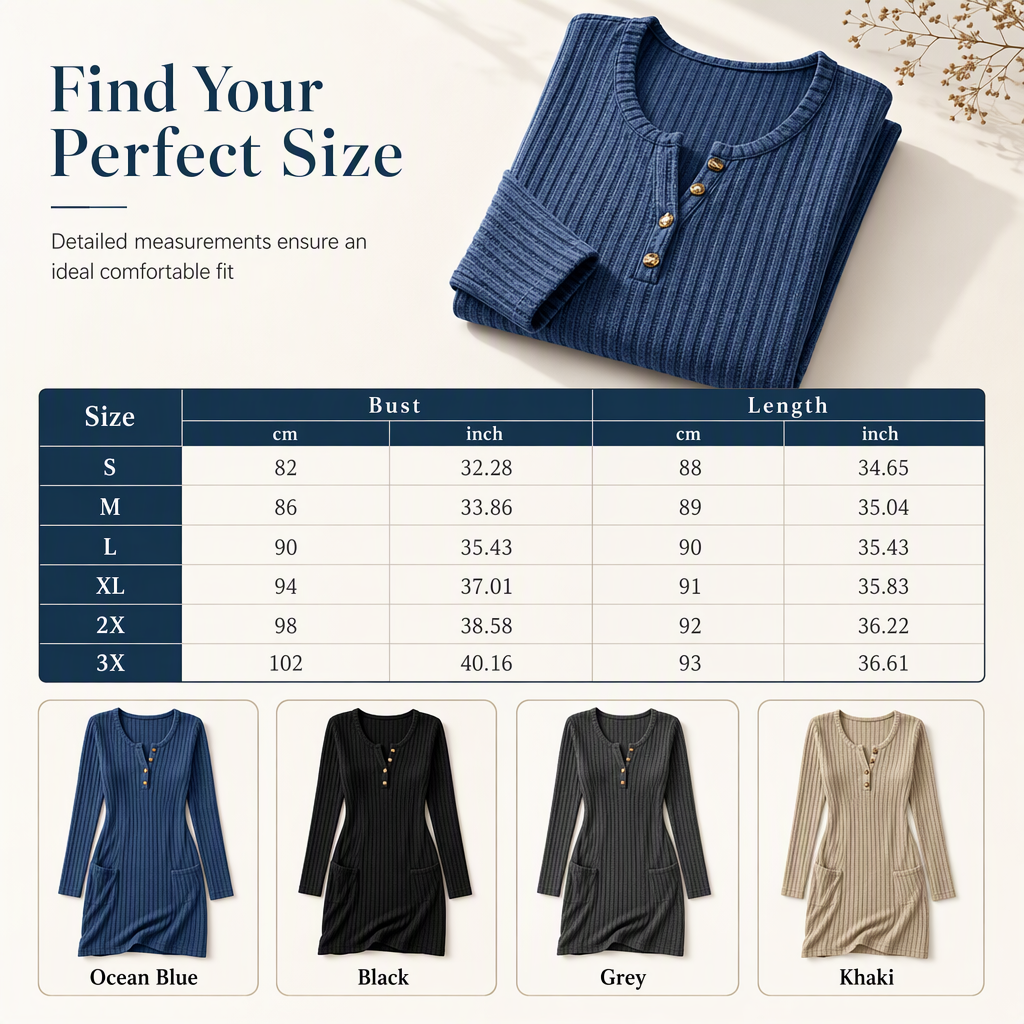 💖 Womens Autumn Winter Solid Color Long Sleeve Slim Fit Bodycon Button Dress