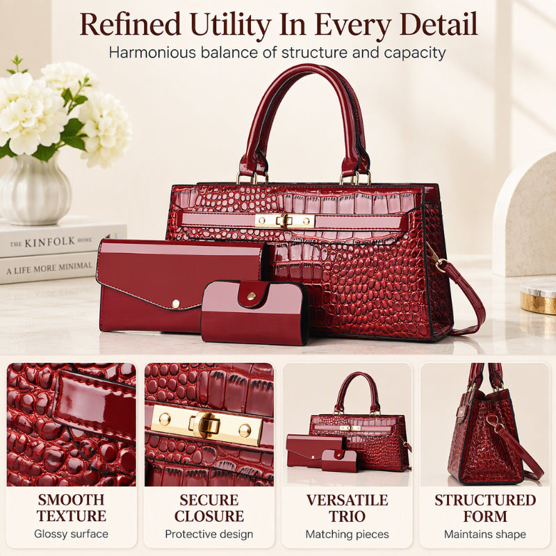 👜Women's Crocodile Pattern Handbag 3-Piece Set