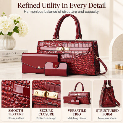 👜Women's Crocodile Pattern Handbag 3-Piece Set