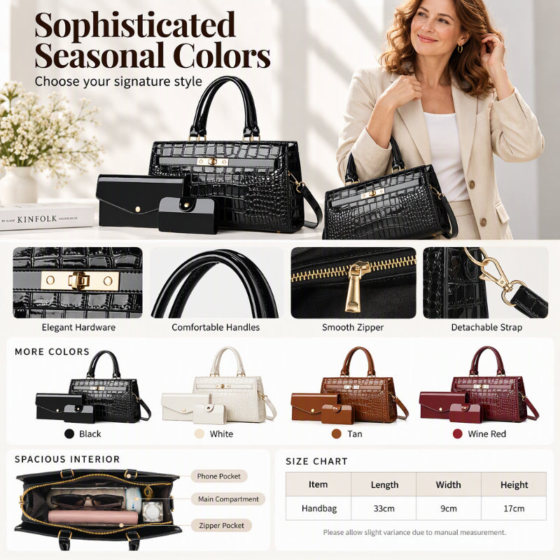 👜Women's Crocodile Pattern Handbag 3-Piece Set