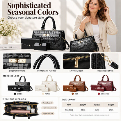 👜Women's Crocodile Pattern Handbag 3-Piece Set