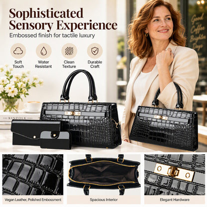 👜Women's Crocodile Pattern Handbag 3-Piece Set
