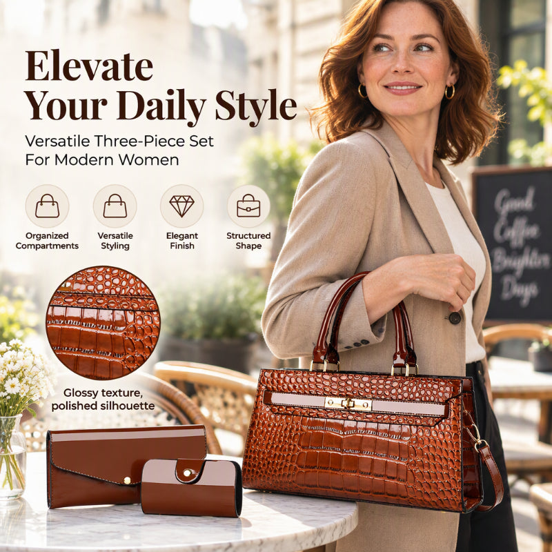 👜Women's Crocodile Pattern Handbag 3-Piece Set