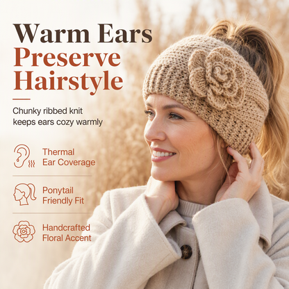 Women Winter Warm Knitted Ear Warmer Headband Wide Floral Hair Accessory（Buy 1 get 1 free）