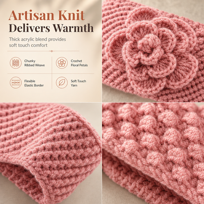 Women Winter Warm Knitted Ear Warmer Headband Wide Floral Hair Accessory（Buy 1 get 1 free）