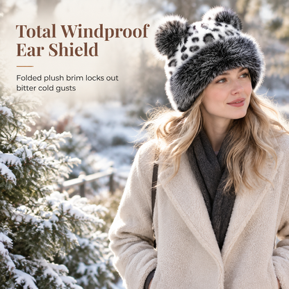 Retro Leopard Print Women’s Autumn/Winter Bear-Ear Thickened Warm Ear-Warming Hat