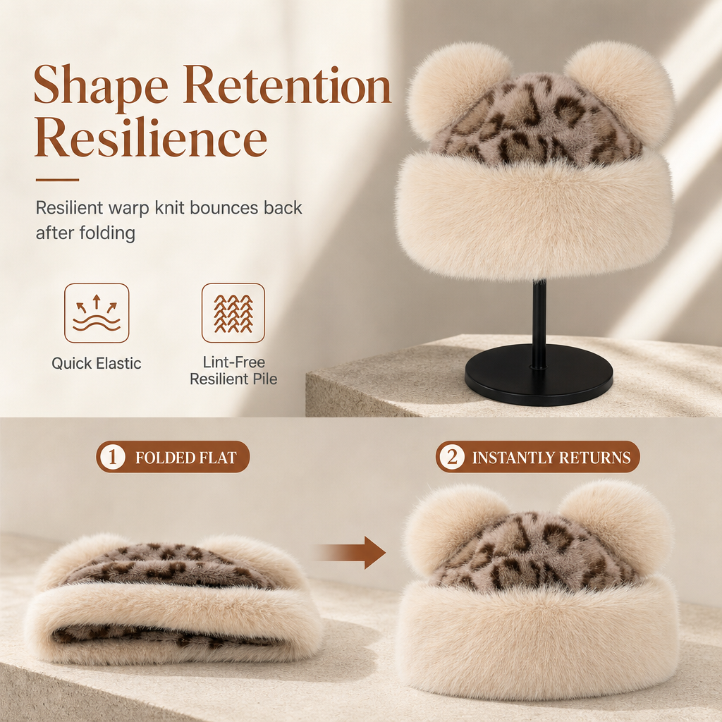 Retro Leopard Print Women’s Autumn/Winter Bear-Ear Thickened Warm Ear-Warming Hat