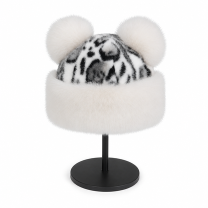 Retro Leopard Print Women’s Autumn/Winter Bear-Ear Thickened Warm Ear-Warming Hat