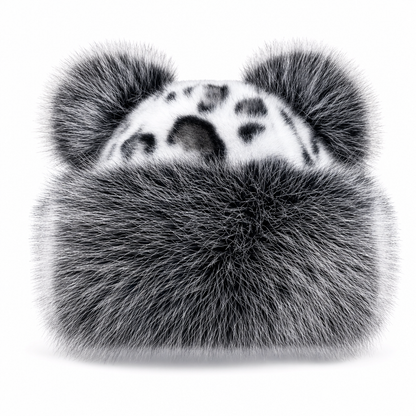 Retro Leopard Print Women’s Autumn/Winter Bear-Ear Thickened Warm Ear-Warming Hat