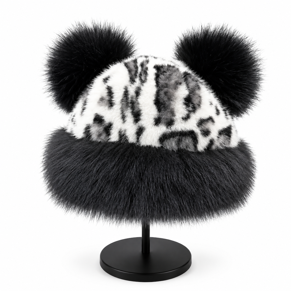 Retro Leopard Print Women’s Autumn/Winter Bear-Ear Thickened Warm Ear-Warming Hat