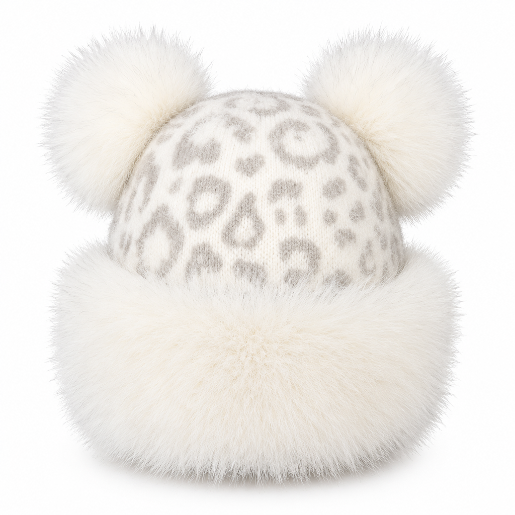 Retro Leopard Print Women’s Autumn/Winter Bear-Ear Thickened Warm Ear-Warming Hat