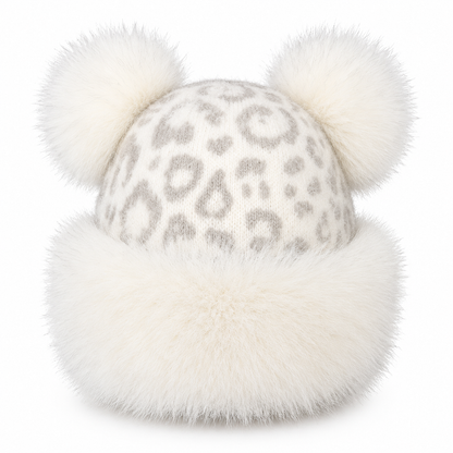 Retro Leopard Print Women’s Autumn/Winter Bear-Ear Thickened Warm Ear-Warming Hat